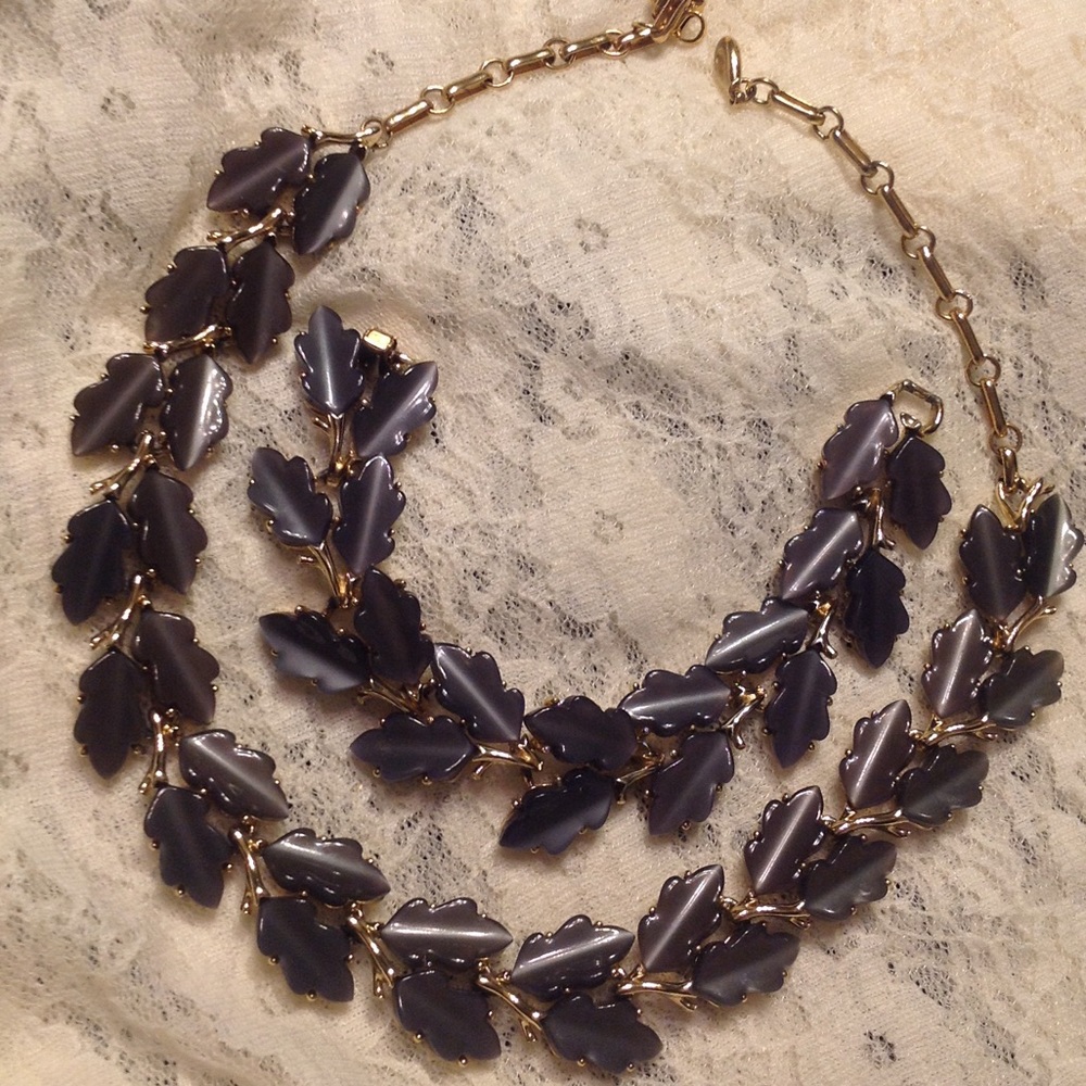 Gold & Charcoal Leaf Statement Necklace - Women Jewelry